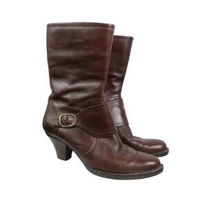 Born Brown Leather Mid Calf Heeled Boots Size 7.5